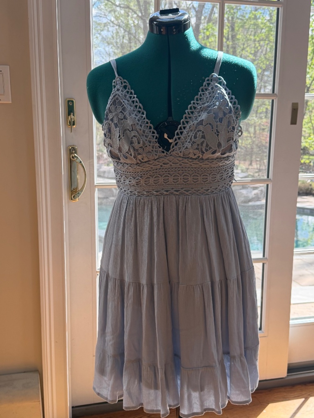 Windsor Let It Flow V-Neck Skater Dress in light blue Size Small